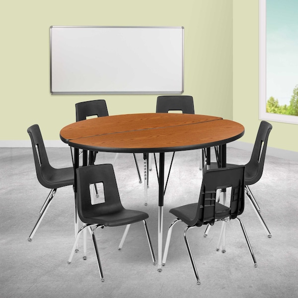Flash Furniture 47.5 W, 48 L, 30.25 H, Chrome, Laminate, Particleboard, Plastic, Steel XU-GRP-16CH-A48-HCIRC-OAK-T-A-GG - main